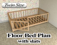 there is a bed plan with slats on the floor in front of a wall