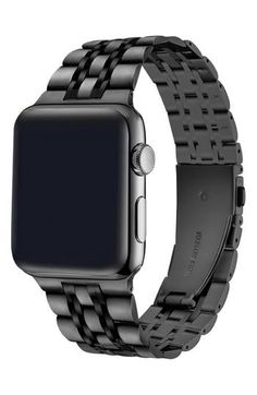 Polished center links adds some shine to this sleek and sturdy bracelet that pairs up perfectly with your Apple Watch. Apple Watch not included Compatible with Apple Watch Series 1, 2, 3, 4, 5 and 6 22mm band width Trifold buckle closure Stainless steel with black-tone plate Imported Apple Watch Bracelet, Apple Watch Bracelets, Apple Watch Se, Bracelet Style, Watch Bracelet, Apple Watch Series 1, Black Plates, Fabric Gift Bags, Black Stainless Steel