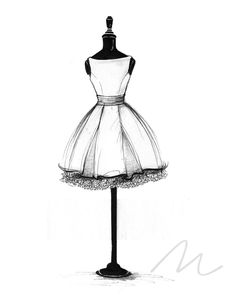 a drawing of a dress on a mannequin with the skirt pulled back to show it's waist