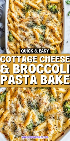 two images showing the different types of cheese and broccoli pasta bake