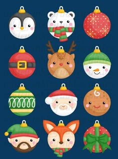 christmas ornaments with santa claus and other animals