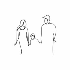 one line drawing of two people holding hands and looking at each other while the third person holds