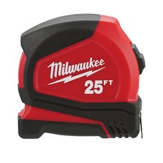 the milwaukee 8m tape measure is red and black