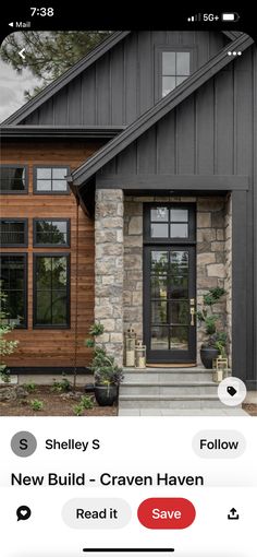 a house with stone and wood accents