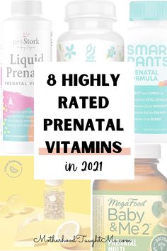 bottles of vitamins with the title 8 highly rated prenatal vitamins in 2021