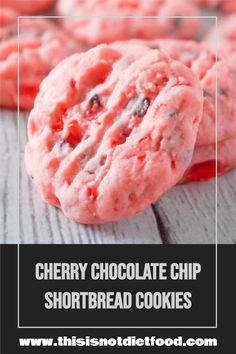 cherry chocolate chip shortbread cookies with text overlay