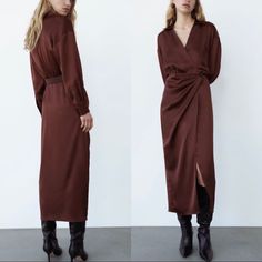 Brand New With Tags. Chic Sheath Maxi Dress For Fall, Fall Sheath Midi Dress, Fall Sheath Midi Dress For Date Night, Fall Sheath Dress For Date Night, Sheath Dress For Date Night In Fall, Fall Date Night Sheath Dress, Chic Brown Long Sleeve Dress For Spring, Chic Brown Long Sleeve Spring Dress, Chic Brown Long Sleeve Dress