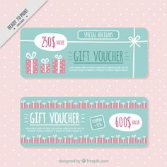 two gift vouchers with presents on them