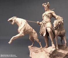 a statue of a man on a horse with a dog in front of him that is white