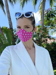 Safe and Stylish Summer Face Mask  Made with 100% organic cotton  Washable mask Polka Dot Fabric, Dotted Fabric, Pink Polka Dots, Mask Making, Pink Cotton, Sleep Eye Mask