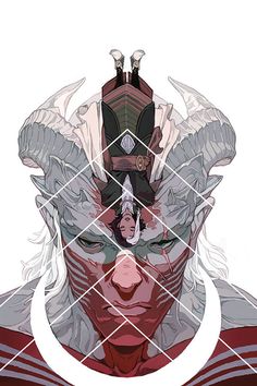 an image of a man with white hair and horns on his head, surrounded by lines