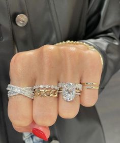 Mixing Metals Wedding Rings, Diamond Ring Stacking Ideas, Silver Ring Stacking Ideas, Lots Of Jewelry Aesthetic, Gold Silver Jewelry Mix Jewellery, Gold And Silver Jewelry Together, Expensive Jewelry Luxury, Dream Engagement Rings