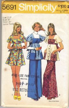 70s Sewing Patterns, 70s Inspired Fashion, Pants Sewing Pattern, Vintage Dress Patterns, Smock Top, Simplicity Sewing Patterns, Sewing Pattern Sizes, Simplicity Patterns, Fashion Plates