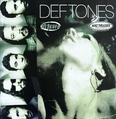 an advertisement for deftones featuring the faces of two women and one man with their eyes closed