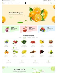 the website design is designed to look like it has fruit and vegetables displayed on it