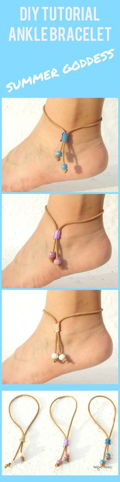 the instructions for how to make ankle bracelets with beads and bows on them,