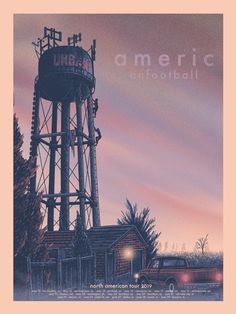 an old water tower with the words american football on it's front and side