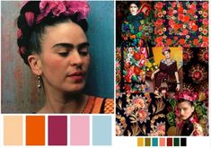 an image of a woman with flowers in her hair and color swatches on the wall