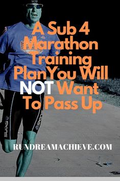 a man running on the beach with text overlay reading sub 4 marathon training plan you will not want to pass up