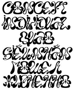 some type of lettering that is black and white with the letters in different font styles