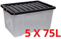 5 x 75l plastic storage box with lid