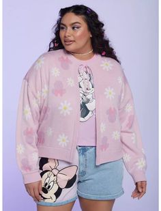 Her Universe Disney Minnie Mouse Y2K Tie-Front Skimmer Cardigan Plus Size Size 20 Women, Cardigan Plus Size, Teacher Clothes, Minnie Mouse Pink, Her Universe, Girls Cardigan, Pink Cotton Candy, Loungefly Disney, Plus Size Fits