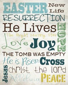 the words are written in different colors and font on a piece of paper that says, easter