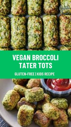 vegan broccoli tater tots on a plate with ketchup