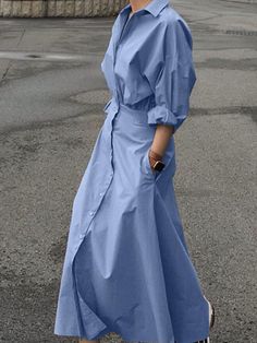 2023 Fashion Female A Line Robe Solid Lapel Vestidos Women Casual Long Sleeve Dresses Elegant Maxi Shirt Dress Oversized Item Type:DressMaterial:95% Polyester+5% SpandexColors:Blue,Khaki,BlackPackage include:1 DressCutting:FittingLength:Maxi LengthCollar:Turn-Down-CollarSleeve Style:RegularSleeve Length:Full SleeveClosure Type:ButtonsFeatures:Side PocketsPattern:SolidThickness:StandardStyle:Casual,Street Fashion,PreppySeason:Spring,AutumnOccasion:Daily,Party,Office,Holiday,Casual,Wedding,Busines Shirt Dress Styles Casual, Casual Long Sleeve Dresses, Shirt Dress Maxi, Loose Cotton Pants, Oversized Shirt Dress, Maxi Shirts, Long Sleeve Dresses, Office Holiday, Linen Casual