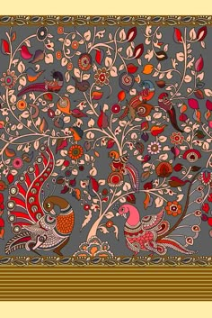 Kalamkari Allover, Kalamkari Designs, Flower Print Pattern, Borders Design, Allover Pattern, Floral Border Design