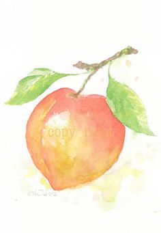 watercolor painting of an apple with green leaves