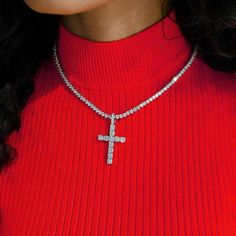 Gold Presidents Pendant Yellow Gold / 18" Tennis Chain Diamond Cross in White Gold Afro Glam, Tennis Chain, Crystal Cross, Gold Cross Necklace, More Life, Diamond Cross Pendants, Accessories Ideas, Crystal Chain, Sell Gold