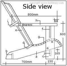 the side view of a chair with measurements and measurements for each seat, including height