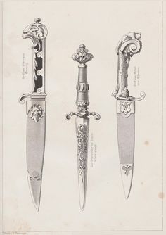 three different types of knifes are shown in this antique print from the 19th century