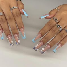 Unique Acrylic Nail Designs, Acrylic Nail Designs Classy, Sky Blue Nails, Long Acrylic Nail Designs, Hard Nails, Blue Acrylic Nails, Glamour Nails, Colored Acrylic Nails, Girly Acrylic Nails