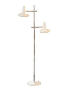 a white floor lamp with three lights on each side and one light on the other