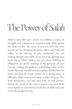 an article from the power of salah, written in black and white on paper