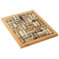 a close up of a cork board with wine corks on the top and bottom