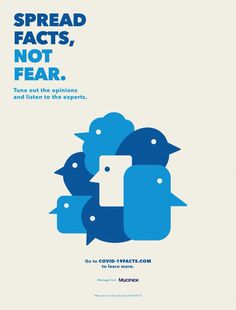 a poster with blue speech bubbles and the words spread fact's, not fear