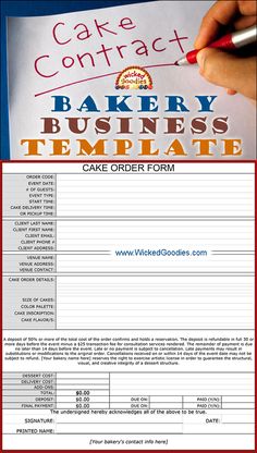 a cake order form is shown in red, white and blue with the words bakery business template