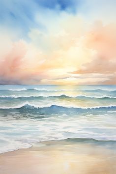 a painting of the ocean with waves coming in