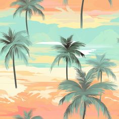 palm trees against an orange and blue sky