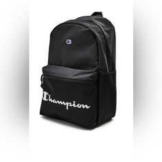 New Champion Manuscript Backpack One Size Black Black Bag With Logo For Back To School, Black Bags With Logo For Back To School, Back To School Black Bag With Logo, Black Letter Print Bag For Back To School, Black Bags With Letter Print For Back To School, Casual Black Backpack With Letter Print, School Backpack With Logo For Back To School, Back To School Logo Backpack, Black Letter Print Backpack For Students