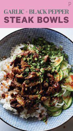 the cover of garlic and black pepper steak bowls