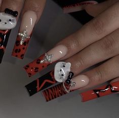 Punk Nails, Edgy Nails, Dope Nail Designs, Long Acrylic Nails Coffin, Cat Nails