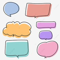 several speech bubbles with different colors and shapes