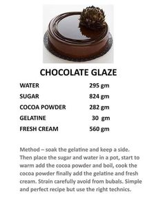 a chocolate cake is shown with information about it