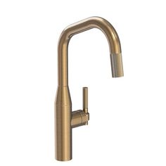 a brass colored faucet with the handle extended to it's side spout