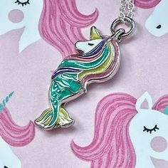 Colorful Rainbow Maned Mermaid Unicorn  Bright Enamel Colors  Girls Necklace Pendant  on Silver Plated Chain  Lobster Clasp  Girls Gift 3+  Comes in Gift Box and Organza Gift Bag Beautiful gift for Easter, Birthdays or any occasion   Not recommended for children under 3 years of age Ships within 3 days. Will ship first class mail.  See our shop Hello Emiko for more beautiful handmade jewelry and gifts. Mermaid Unicorn, Girls Necklace, Girls Gift, Colorful Rainbow, Girls Necklaces, Organza Gift Bags, Necklace Pendant, Girl Gifts, Gift Bag