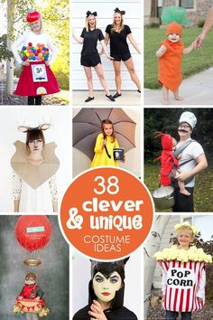 halloween costumes for kids and adults with the words 38 clever and unique costume ideas